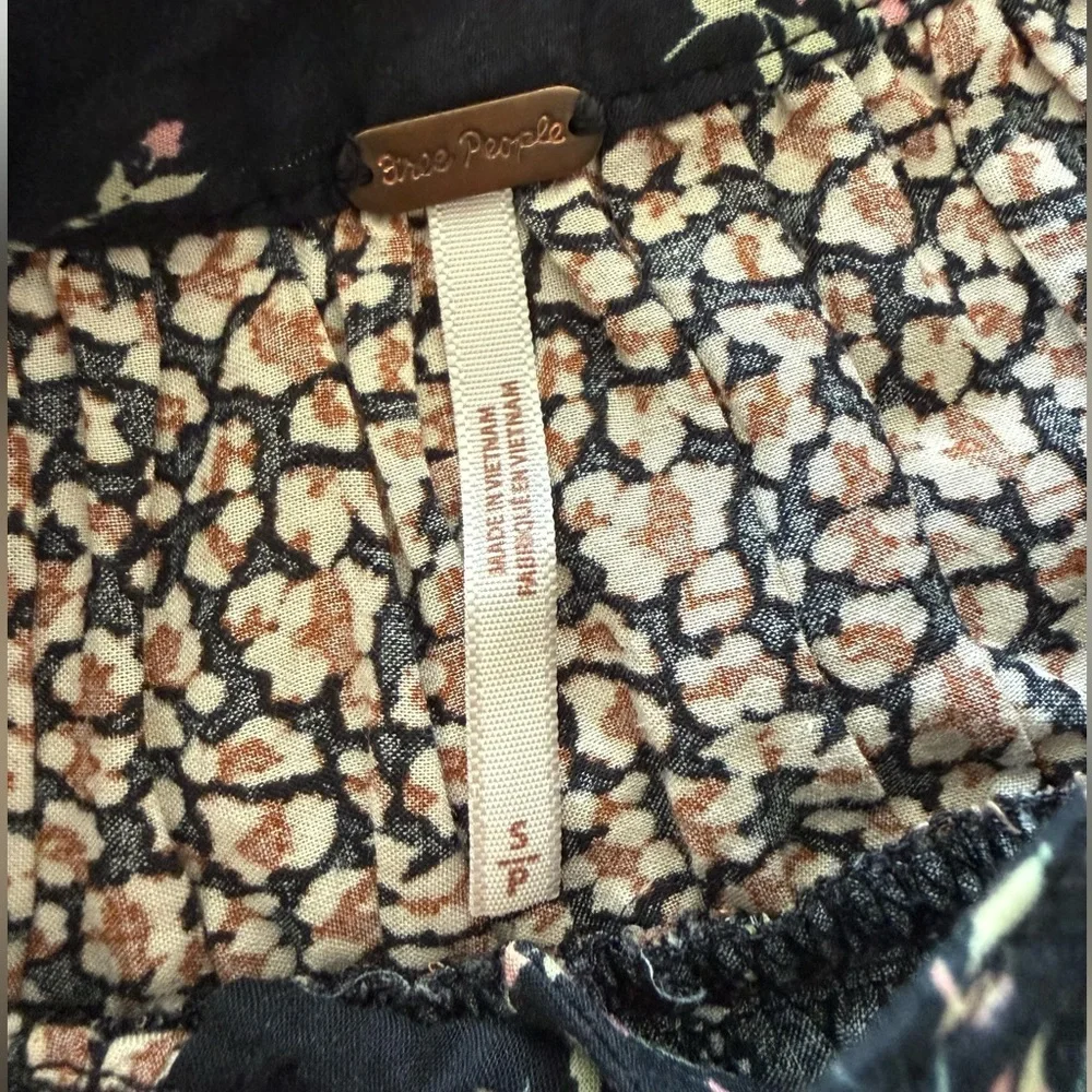 Free People Black Floral Button-Front Blouse with Neon Trim
